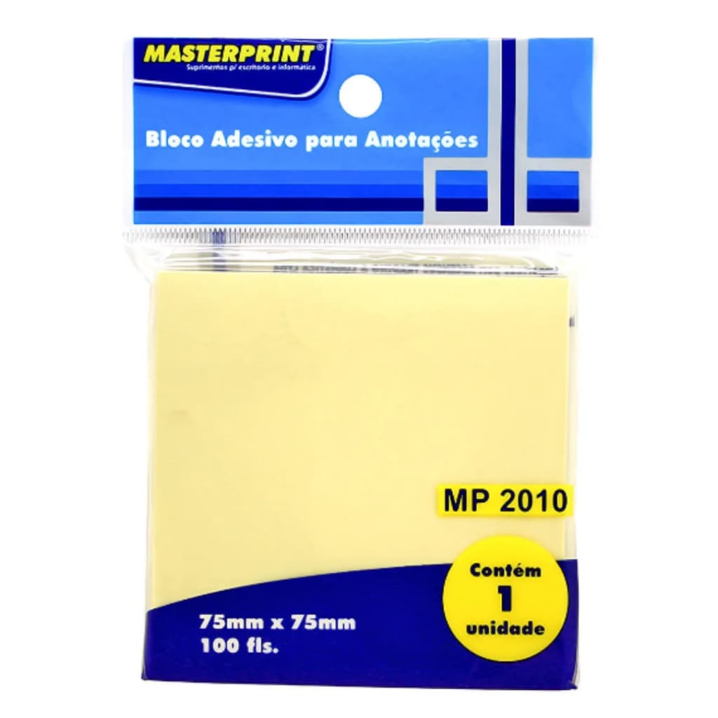 Bloco Recado Adesivo 75mm x 75mm 100 fls Masterprint - Amarelo