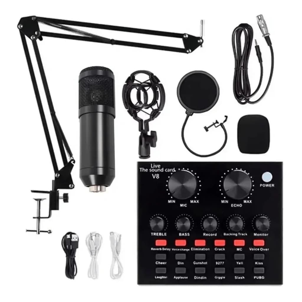 Kit Microfone Condensador Para Estúdio  +  Braço Articulado Interface De Áudio