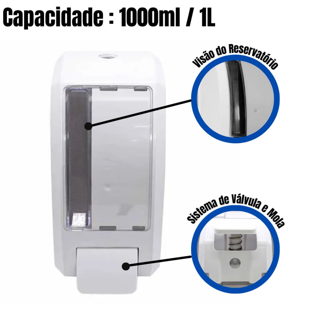 Dispenser porta Sabonete Líquido de parede ácool gel J9a Jsn Com Reservatório De 1 L  / 1000ml