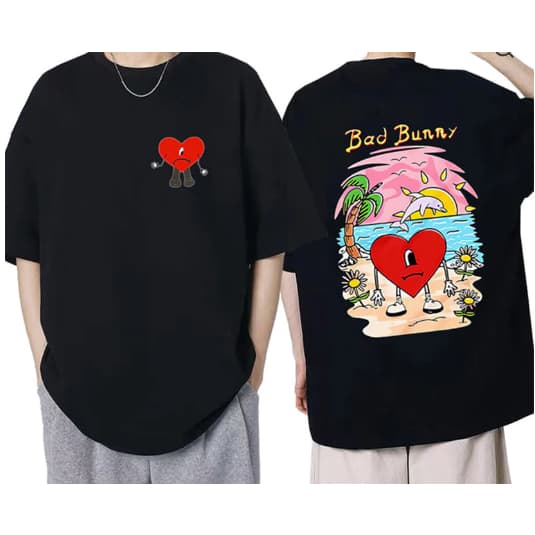 Camiseta Heart Bad Bunny Algodão Camisa Unissex Blusa Coração Triste