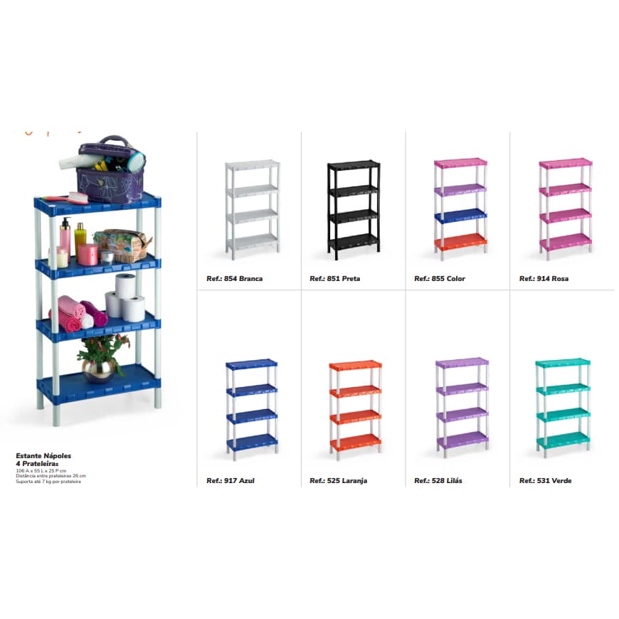 Estante Prateleira Modular Multiuso Organizadora Plástico com 4 Prateleiras - COM PEZINHOS - Agraplast