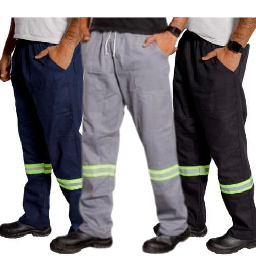 Kit 5 Calças Com faixa  Brim Uniforme Profissional Obras Mecânico 38