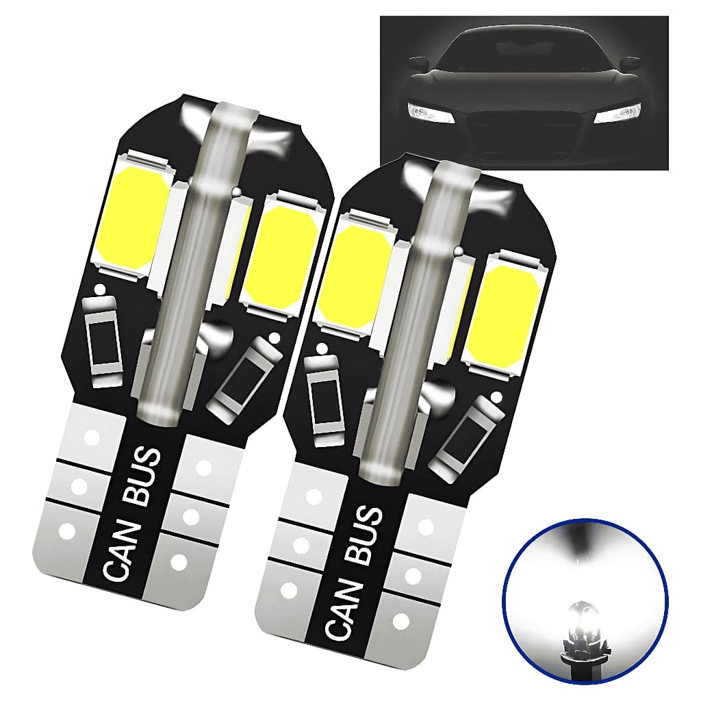 Kit Par de Lampadas Super Led Pingo T10 8 Leds Para Farolete Meia Luz Placa Teto Carro 6000K Super Branco
