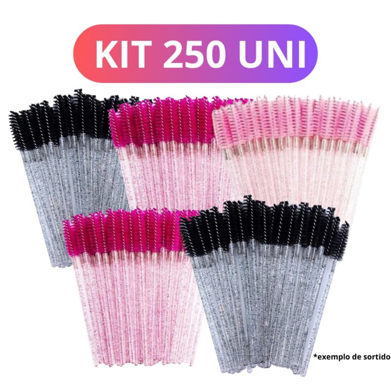 Kit 250 Escovinhas De Cílios Sobrancelha Glitter Extensão e Alongamento Descartável ENVIO IMEDIATO