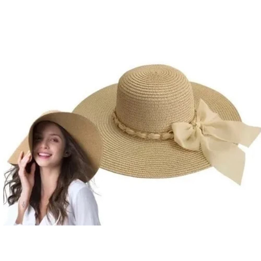 Chapéu Moda Praia Verão Feminino Palha Estilo Casual Elegante Aba Grande