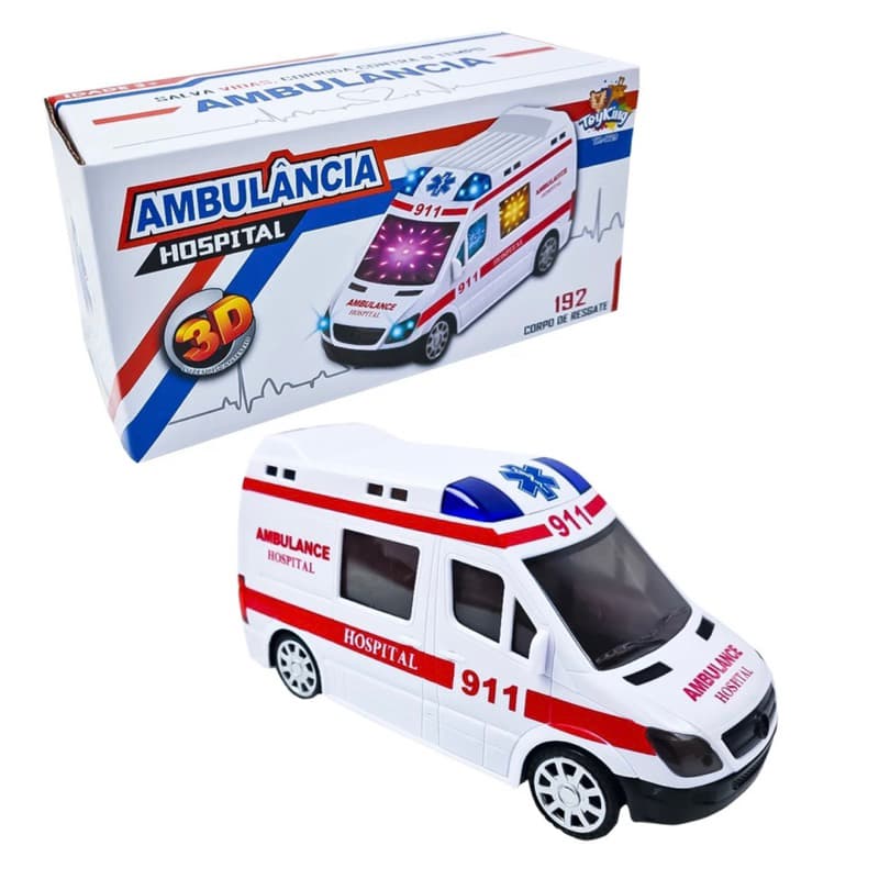 Brinquedo Infantil Carrinho de Ambulância com Som e Luz