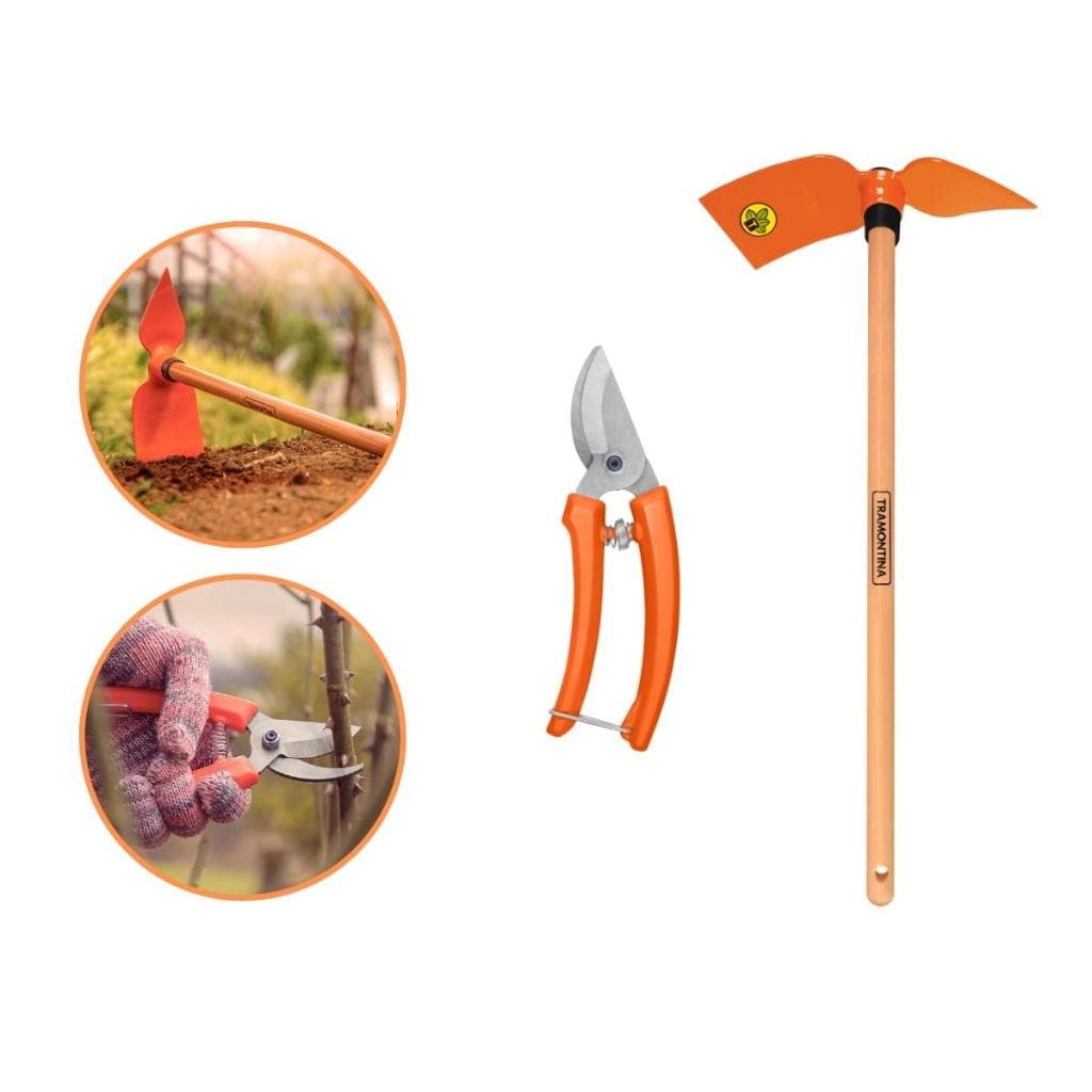 Tesoura de Poda com Lamina Afiada e Cabo Plastico + Sacho Coracao c/ Cabo de Madeira 60cm Tramontina