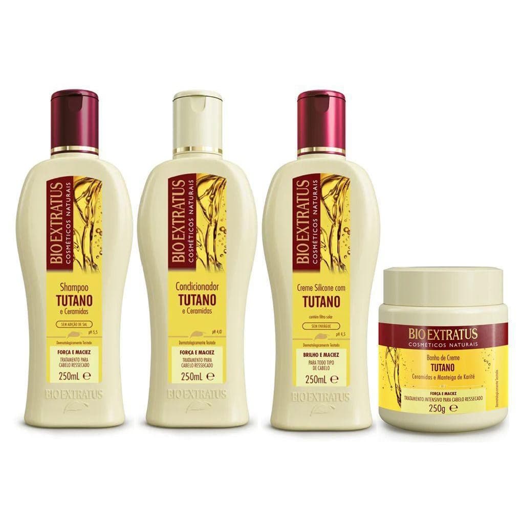 Kit Tutano e Ceramidas Bio Extratus 4 Produtos shampoo-condicionador-creme de silicone-máscara 250ml cada/Kit Cabelos Ressecados