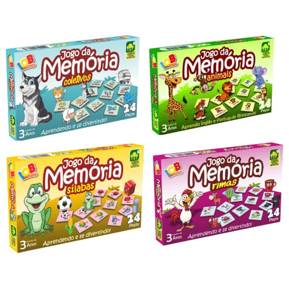 Kit 4 Jogos educativos infantis madeira aprendizado divertido para crianças pré-escola atividades pedagógicos brincadeiras alfabetização memória raciocínio lógico habilidades cognitivas aprender brincando presente