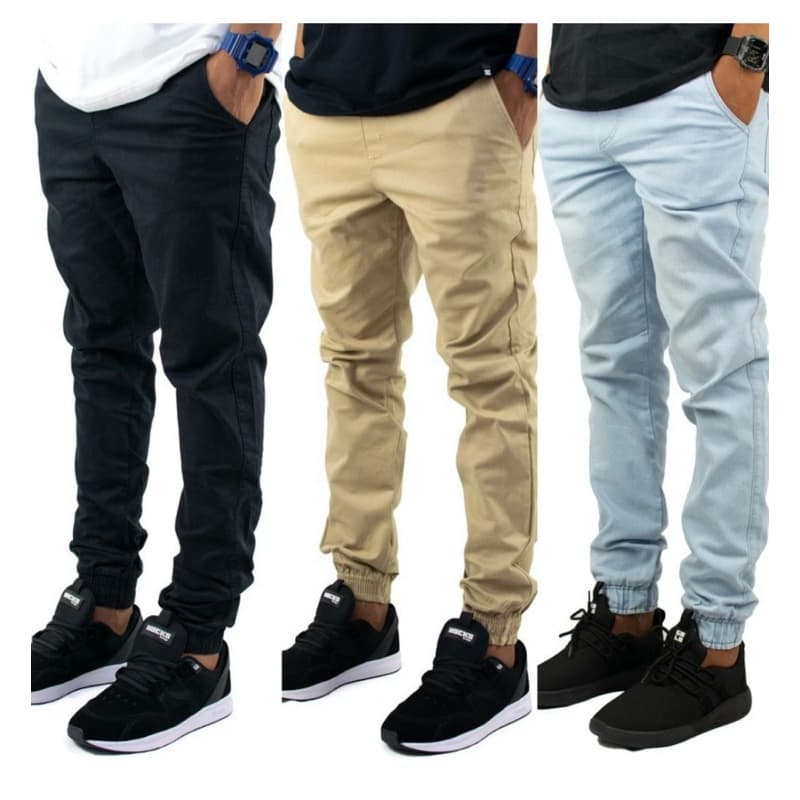 KIT 3 Calças Masculinas Jogger Sarja Premium e Calça Jogger Jeans Premium