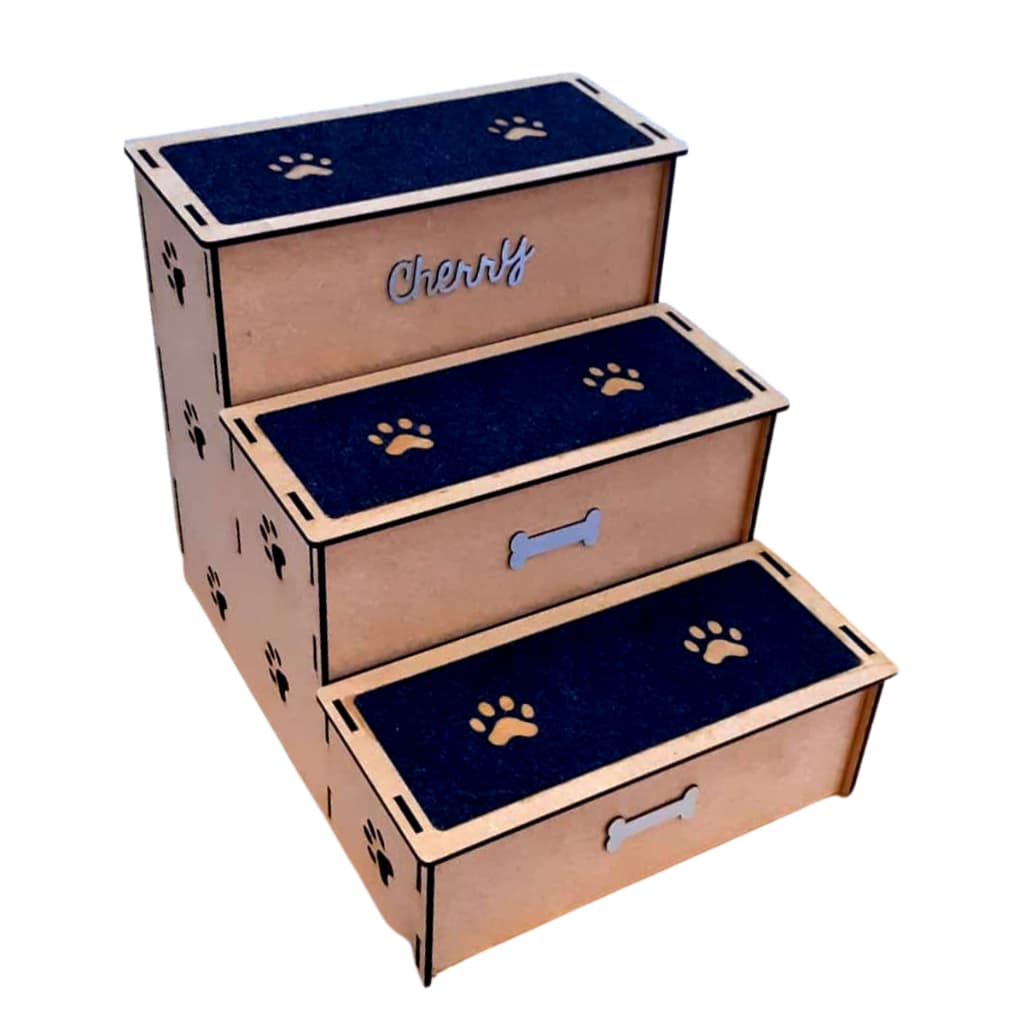 Escada Pet Mdf 50cm 3 Degraus Com Carpete Personalizada 3mm