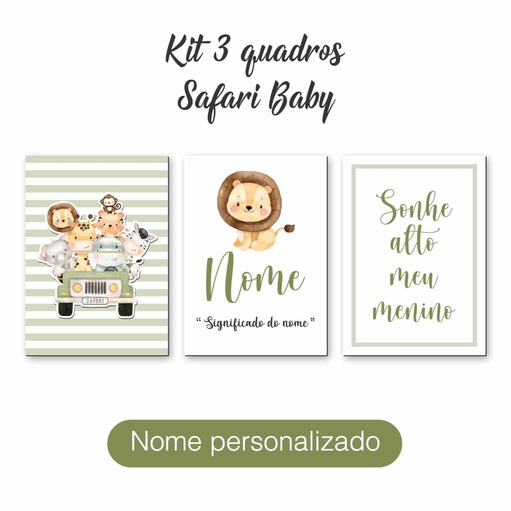 Kit 3 Quadros Placas Decorativos Infantis Bichinhos Baby Safari Bebe quarto menino placas decorativas