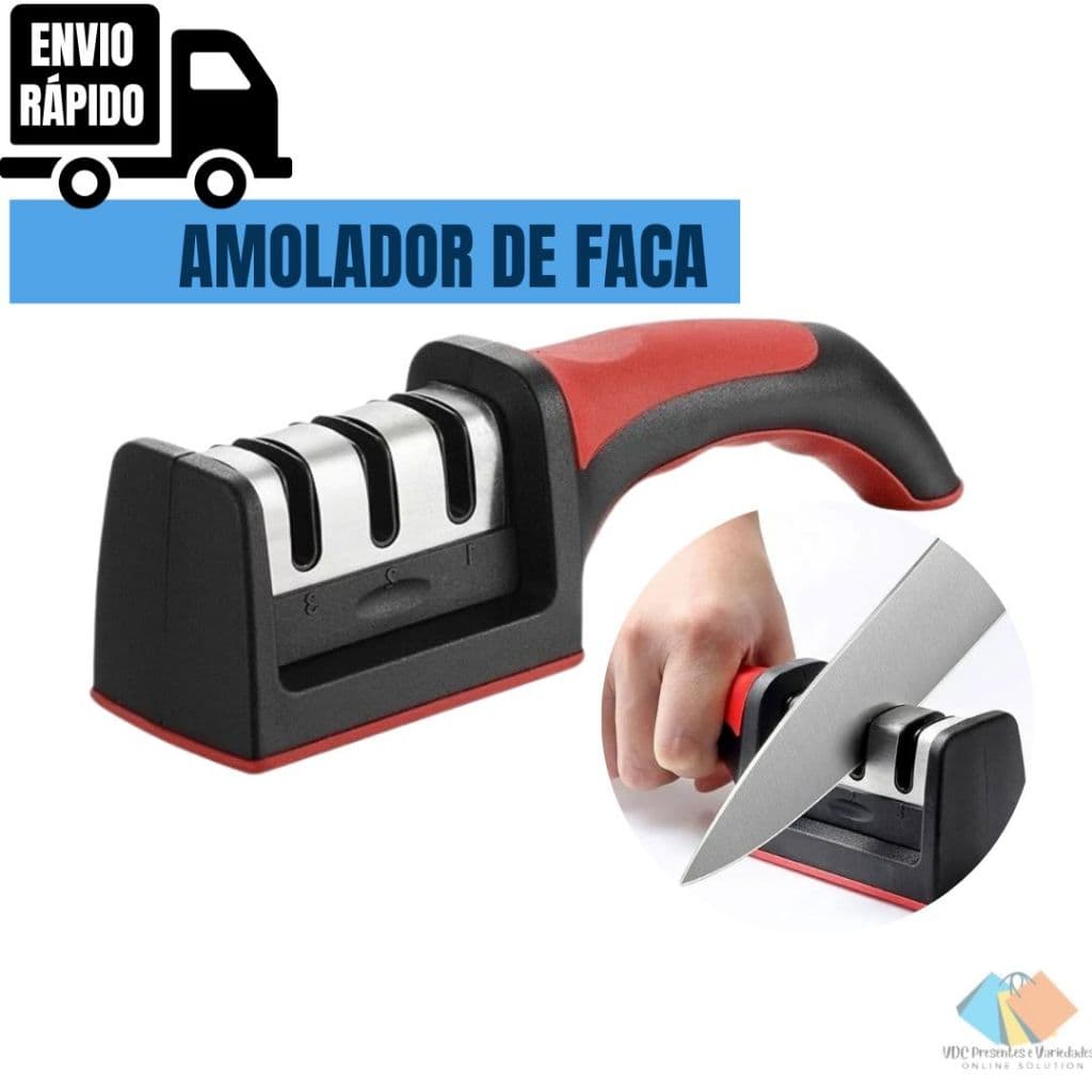 Amolador Afiador De Facas Em Aço Inox Base Emborrachada Profissional Com 3 Afiadores