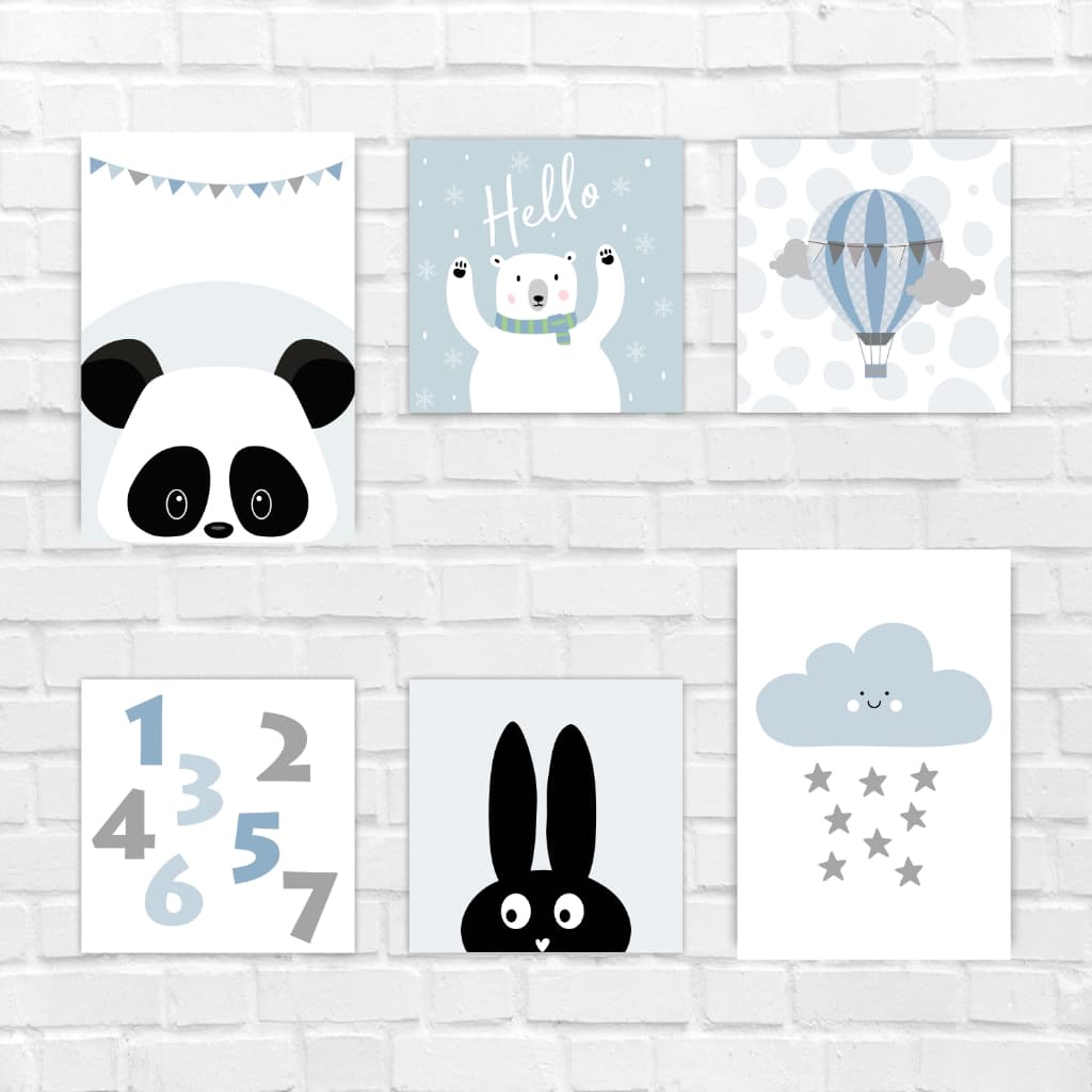 Kit 6 Quadros Placas Decorativos Animais baby na neve Decoração Infantil