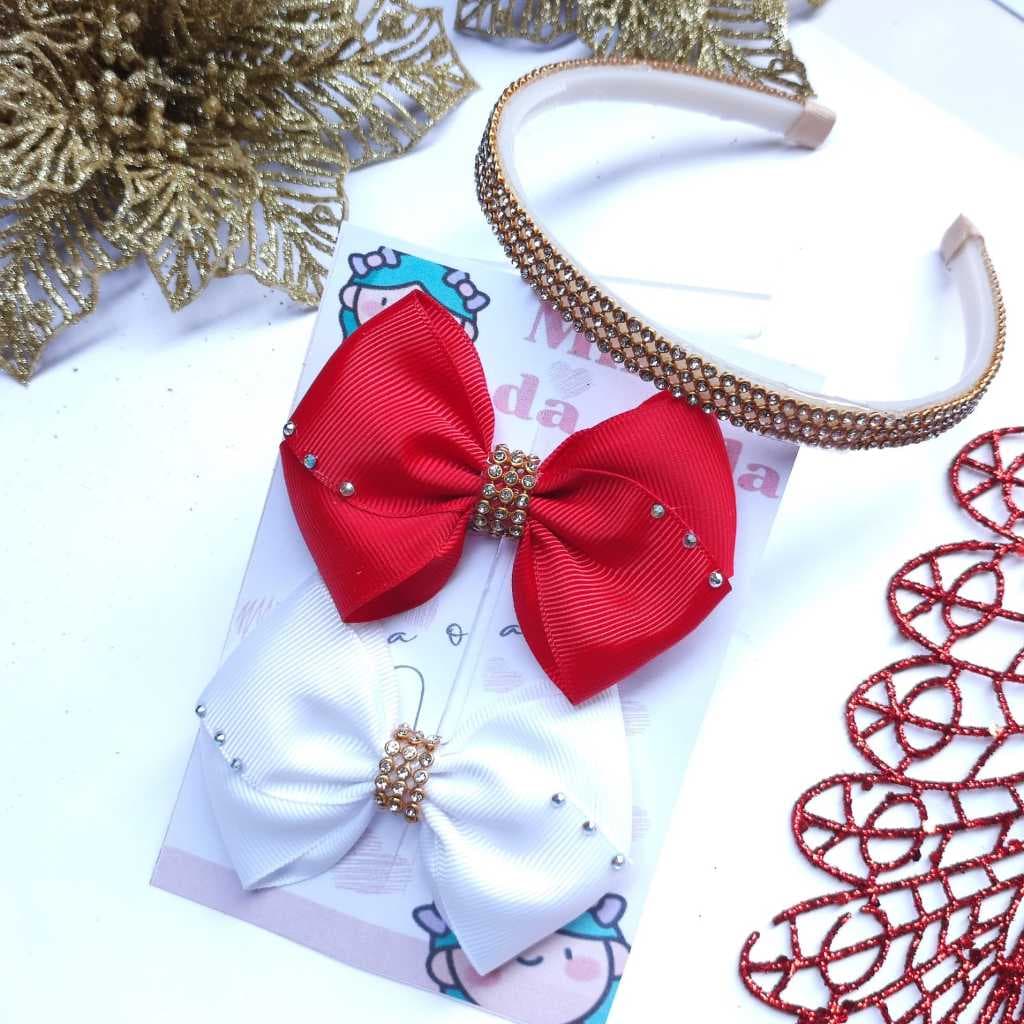 KIT 3 PEÇAS ISABELLA LAÇO DE NATAL, LACINHO NATALINO, TIARA DE FESTA DE FINAL DE ANO