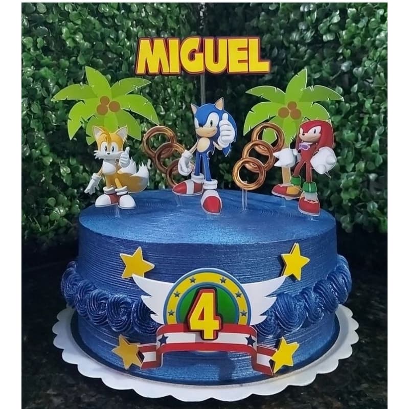 topo de bolo Maxculino Sonic, Heróis, Harry Potter, pescaria, Toy Story, Naruto, Futebol, Bebida