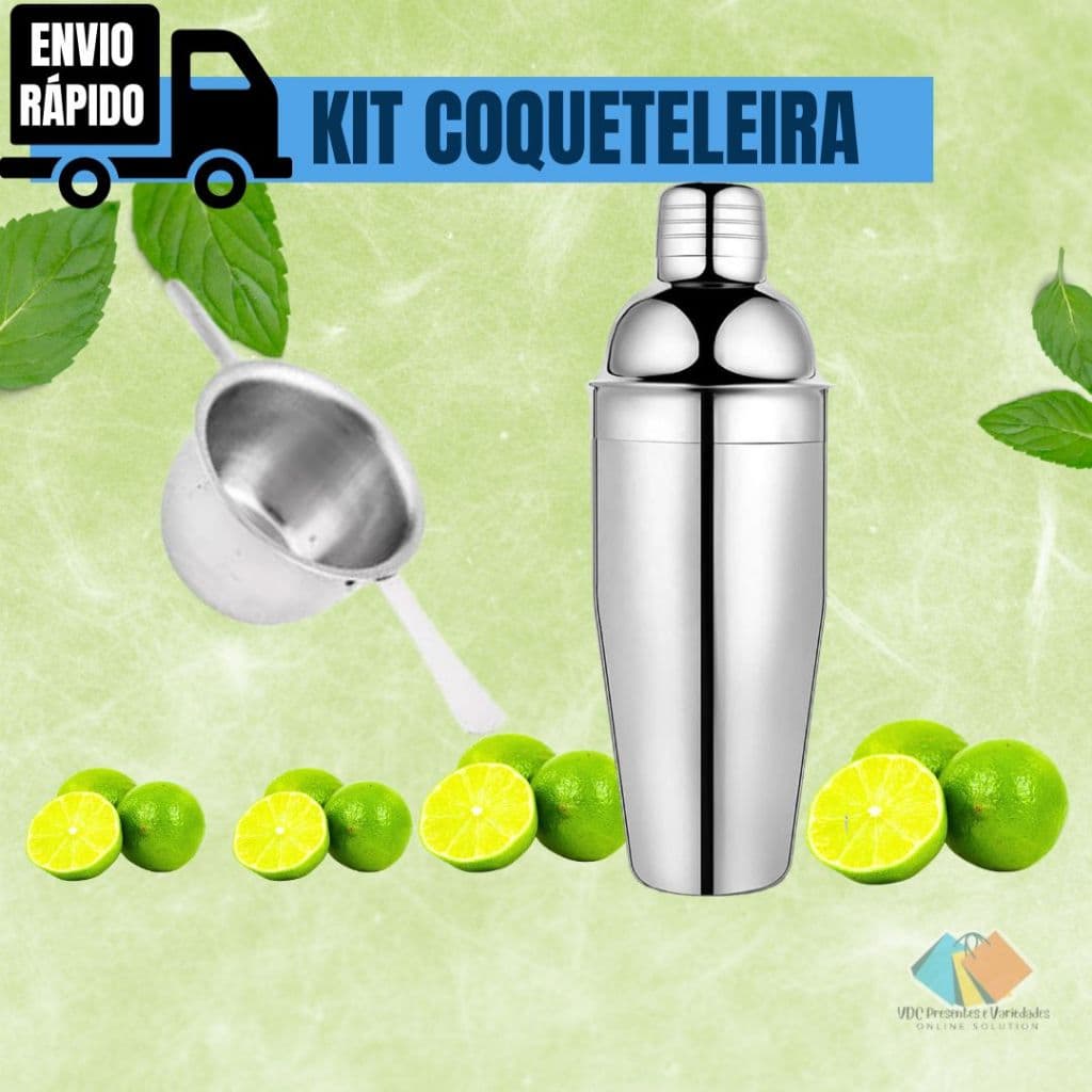 Kit Para Drinks Coqueteleira Copo De Aço Inox 500ml + Dosador De Bebidas 50ml Para Bar Caipirinha