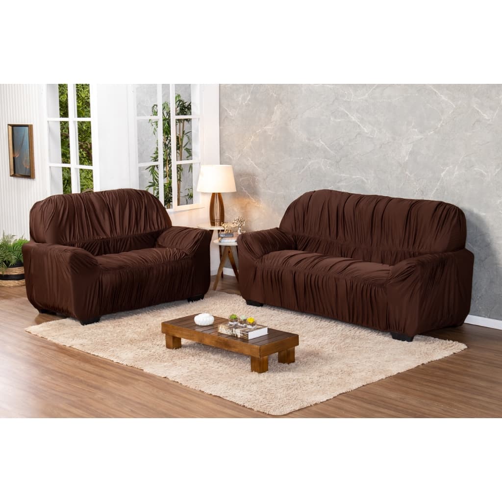 LINDO KIT JOGO DE CAPAS DE SOFÁ, SOFA DE 2 E 3 LUGARES CONFECCIONADOS MALHA GEL 21 ELÁSTICOS MARROM