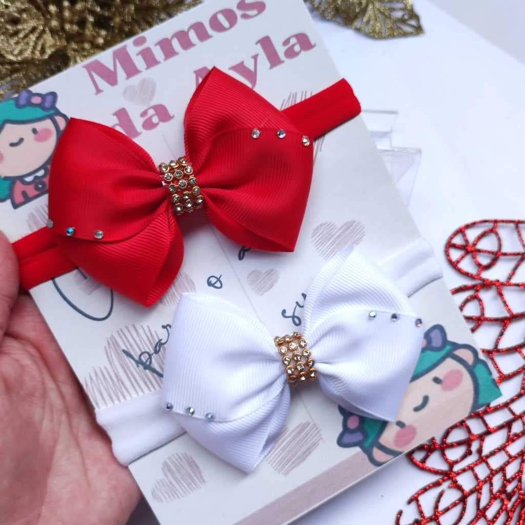 KIT 2 UNIDADES - CLARA DE NATAL, NA FAIXA DE BEBÊ OU NO BICO DE PATO LACINHOS FAIXAS E TIARINHA