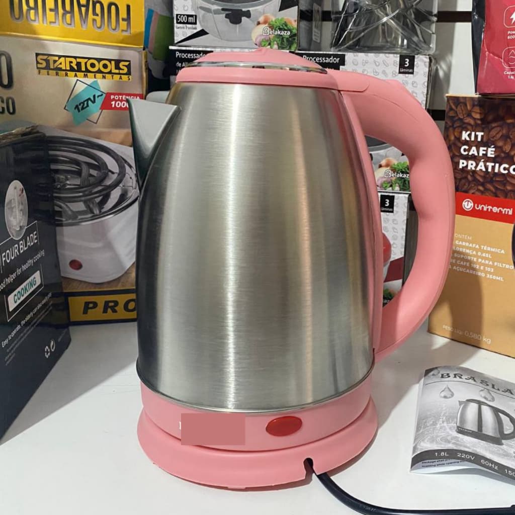 Chaleira Elétrica Inox Rosa 220V Jarra Eletrica Bule Rosa 220v
