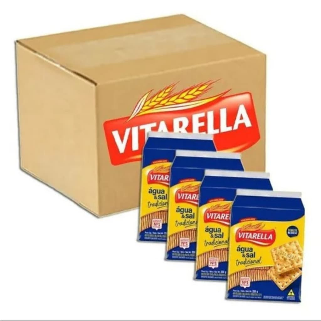 Kit com 4 Unidades de Biscoito Água e Sal Vitarella 350g – Crocância e Sabor para o Lanche ou Café do Dia a Dia