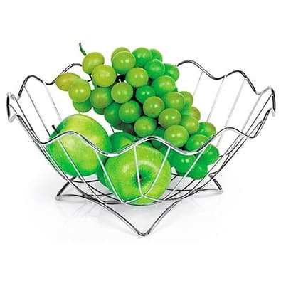 Fruteira de Cozinha Aço Inox Cromado Cesta Vazada Multiuso Centro Cesto Organizador Frutas Cozinha