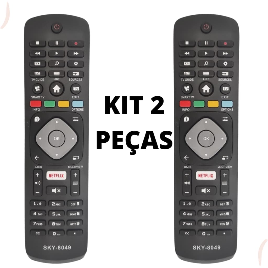KIT 2 CONTROLE REMOTO PARA TV Philips Lcd Led Smart Tecla Netflix
