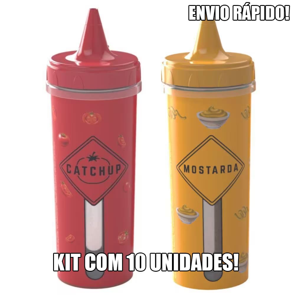 Kit C/10 Bisnagas Catchup Mostarda Resistente 250ml Plasútil