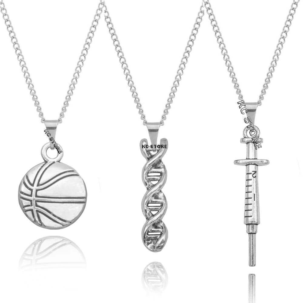 Colar corrente banhado pingente DNA Seringa Bola De Basquete Basketball masculino feminino
