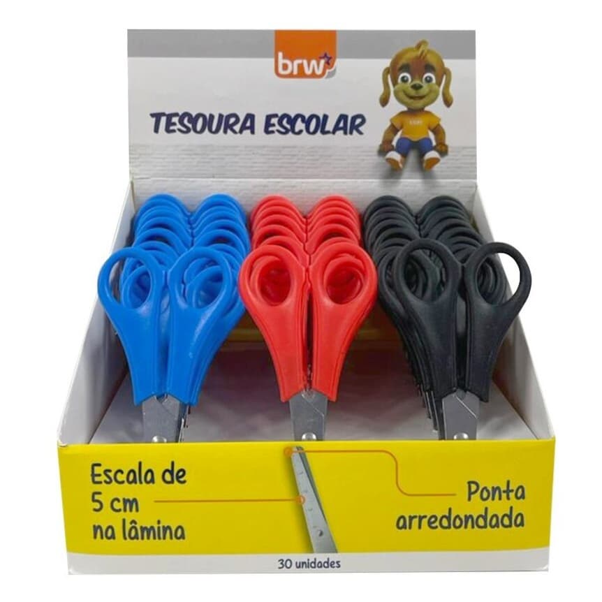 Tesoura Escolar de Aço com Régua 13cm