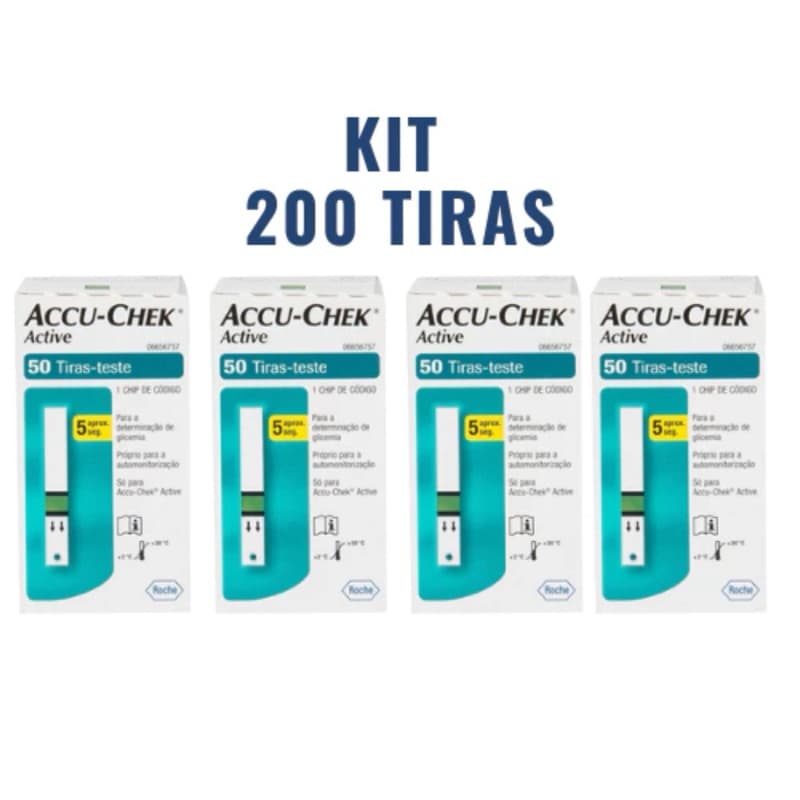 Kit 4 Caixas Accu-Chek Active Fitas/Tiras Reagentes para Controle de Glicemia  Total 200 Tiras