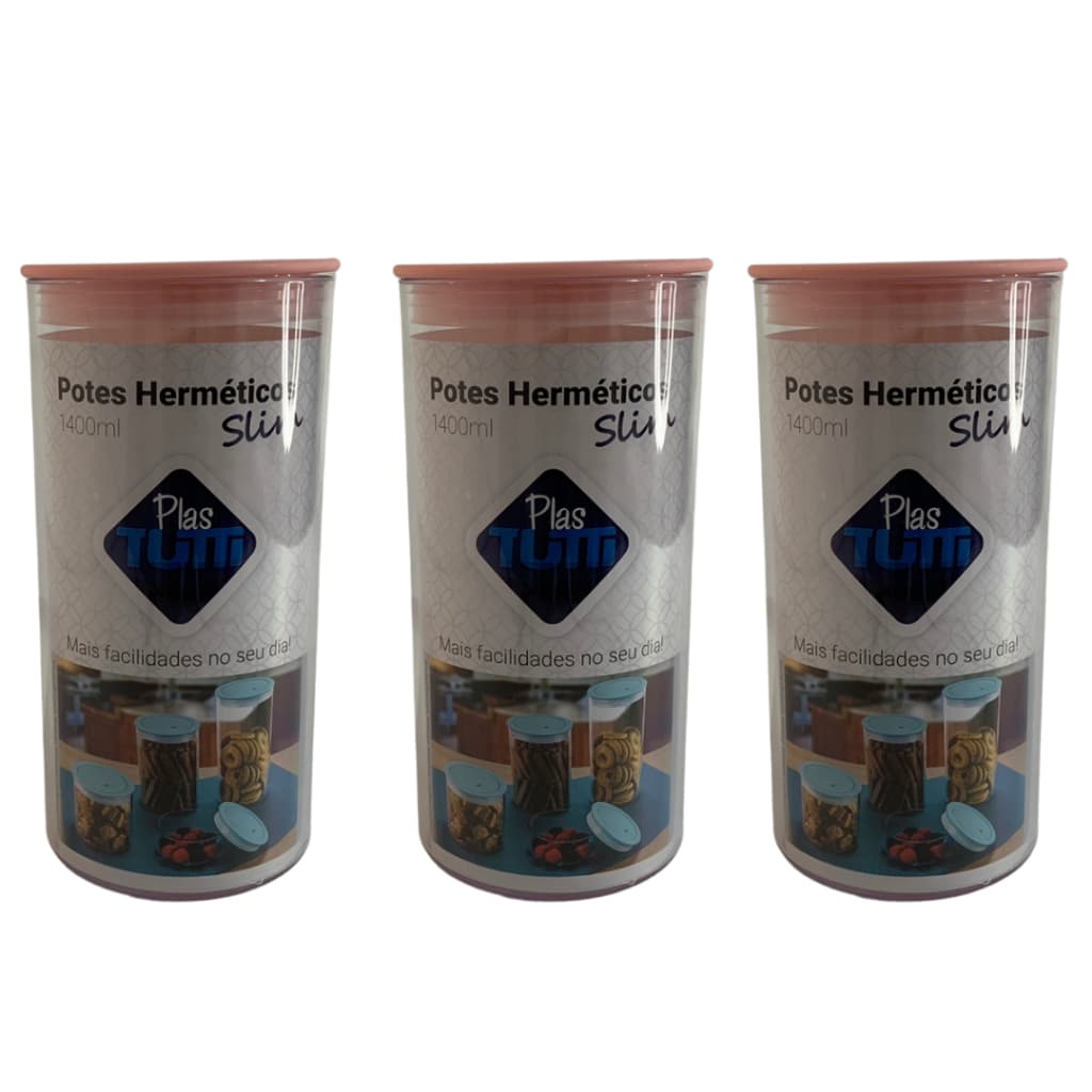 Kit 3 Potes Redondo 1.400ml Tampa Hermética Acrilico Transparente