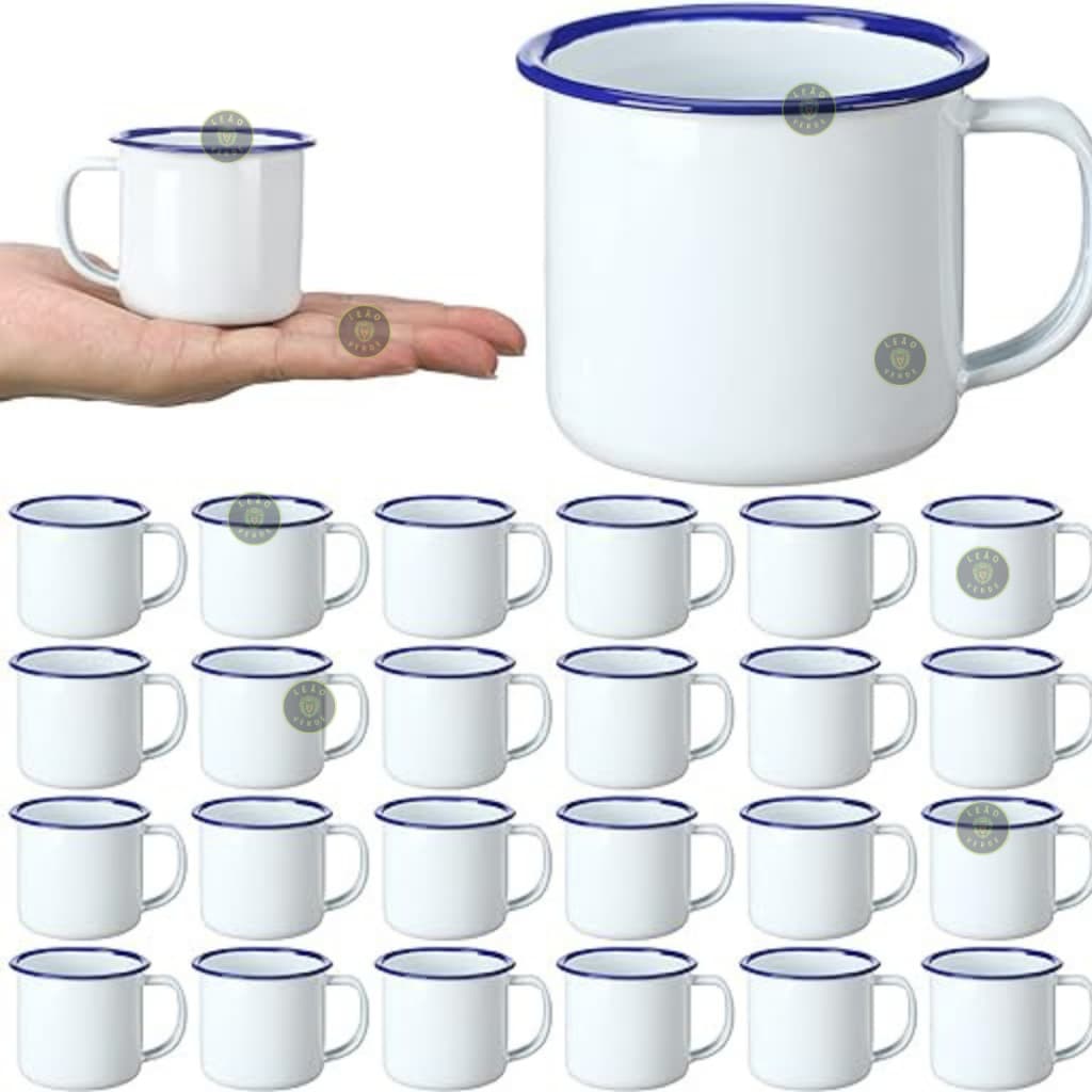 Canecas esmaltadas de café 150ml 24 un branca acampamento metal clássicas fogueira alça chá leite