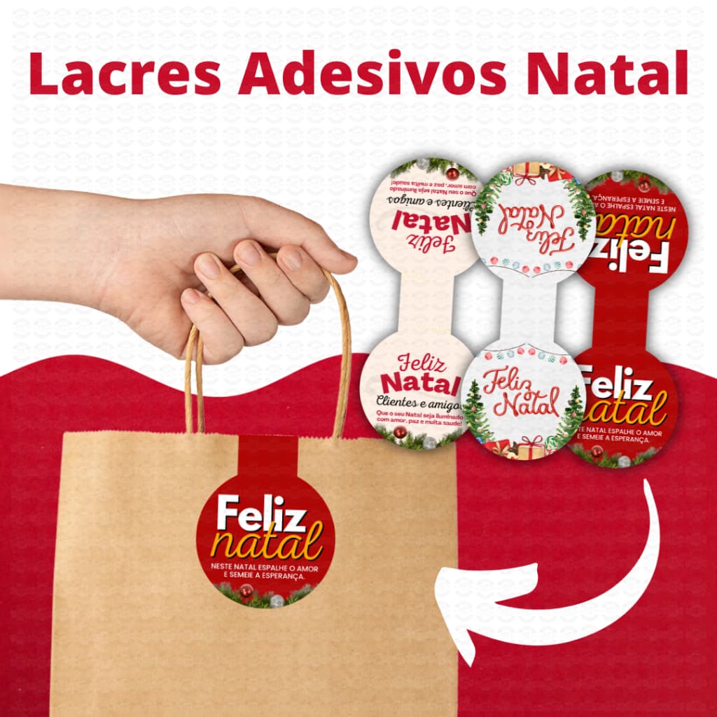 Kit 100 Lacres Adesivos Natal Lacre de Sacola Embalagem Cliente