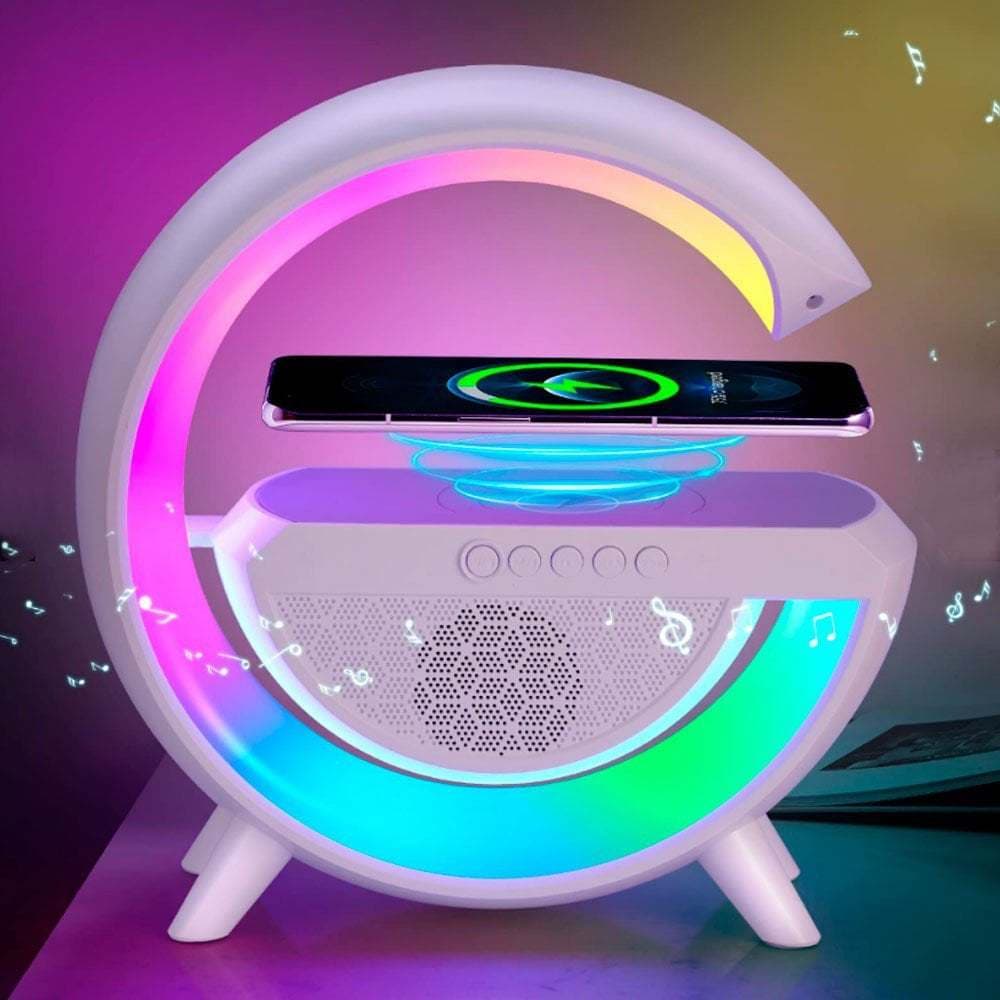Luminária Smart Station Caixa De Som Carregador Por Indução LED U
