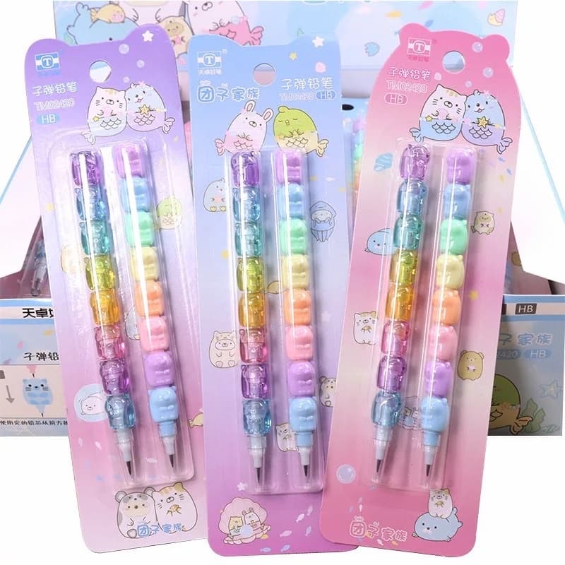 Kit lápis kawaii ursinho fofo desmontável 2 peças papelaria e presente