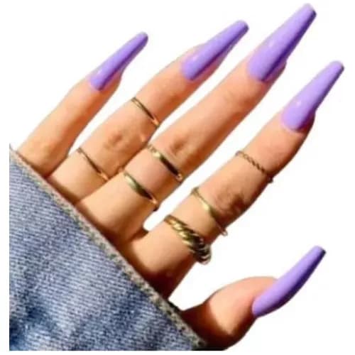 Kit 12 Unhas Postiças Estilo Bailarina Realista Lilás/ Roxo
