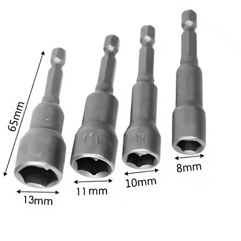 Kit Jogo de 4pçs Soquete Canhão 8mm 10mm 11mm 13mm em Aço p/ Parafusadeira ferramenta profissional