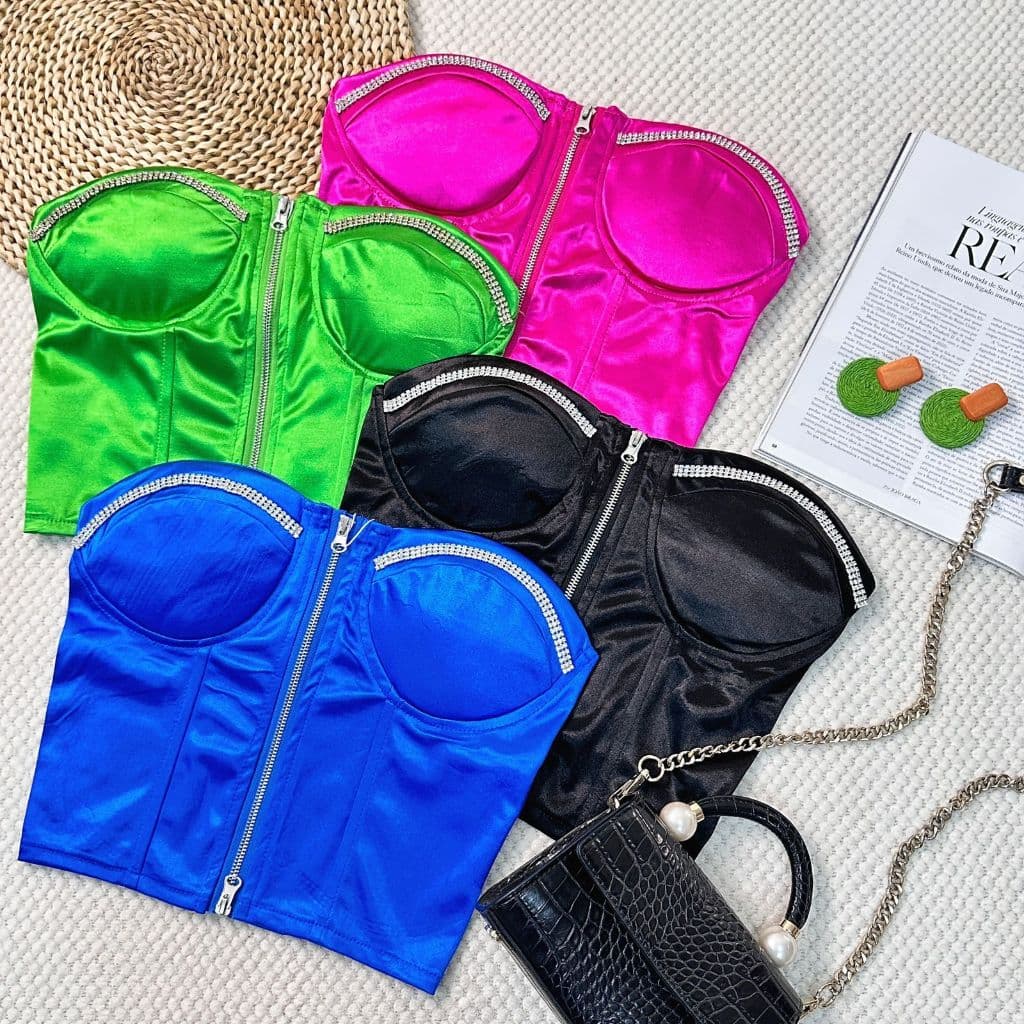 Cropped Corselet Sem Alças Com Zíper HQ47
