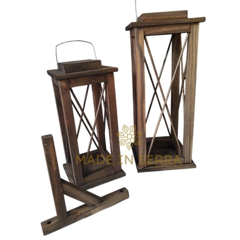 Luminárias Marroquinas em Madeira Rústica 32 e 42 cm | Par Decorativo com Detalhe em X
