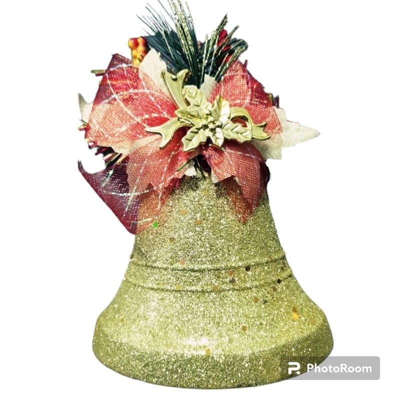 pendente sino decoracao arvore de natal vazado c/pinha c/glitter 18cm*22cm
