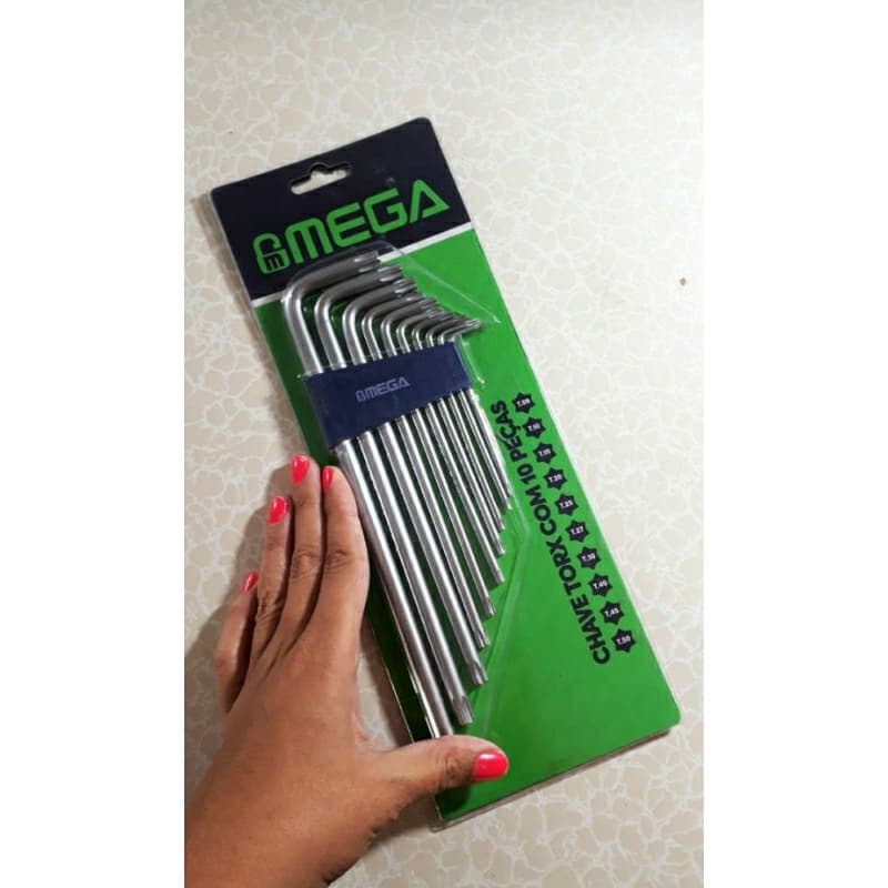 Jogo De Chave Torx Torque Longa Tipo L  Aço T09 A T50- Mega