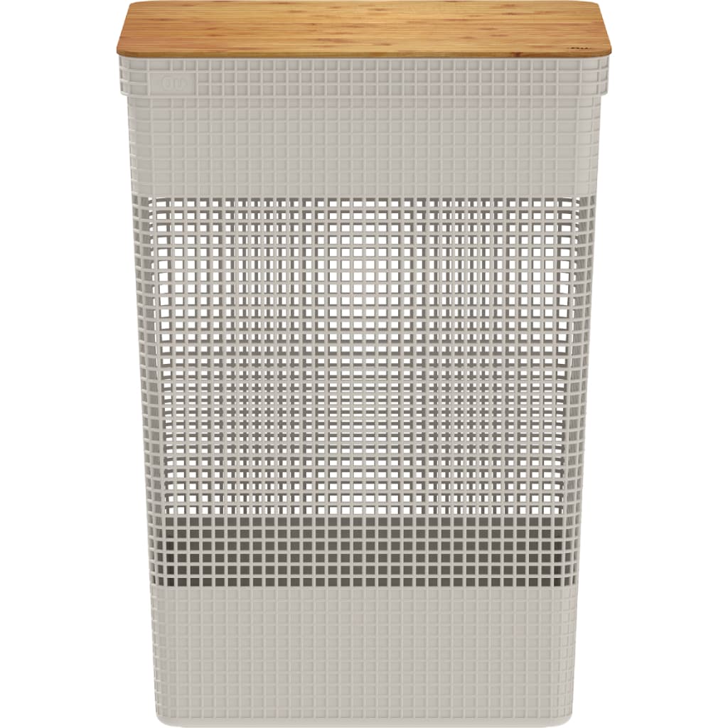 Cesto De Roupas Grid Com Tampa De Bambu 49 Litros - Bege OU