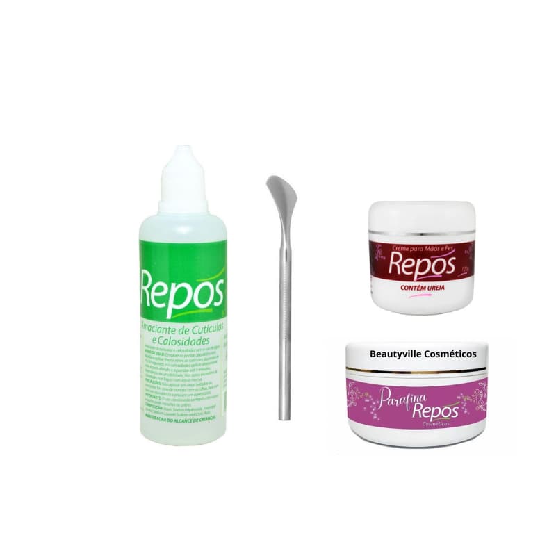 Amolecedor Cuticulas 150ml Repós + Parafina Repos + Creme Ureia 120g + Espatula 222