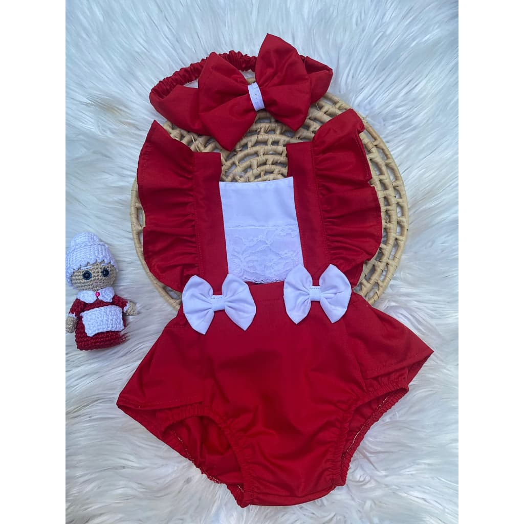 Jardineira romper infantil -  natal - roupa de bebê; acompanha laço; mamãe noel - laço