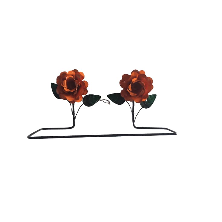 Porta Toalha em Ferro Artesanal Rústico com Rosa 40cm