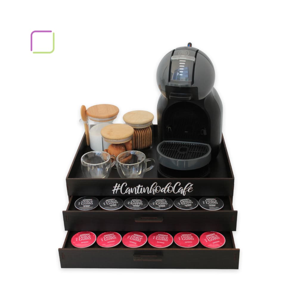 Bandeja Porta Capsula 2 Gaveta Comoda Dolce Gusto Organizadora Mdf Café Chá Apoio Cafeteira Garrafa