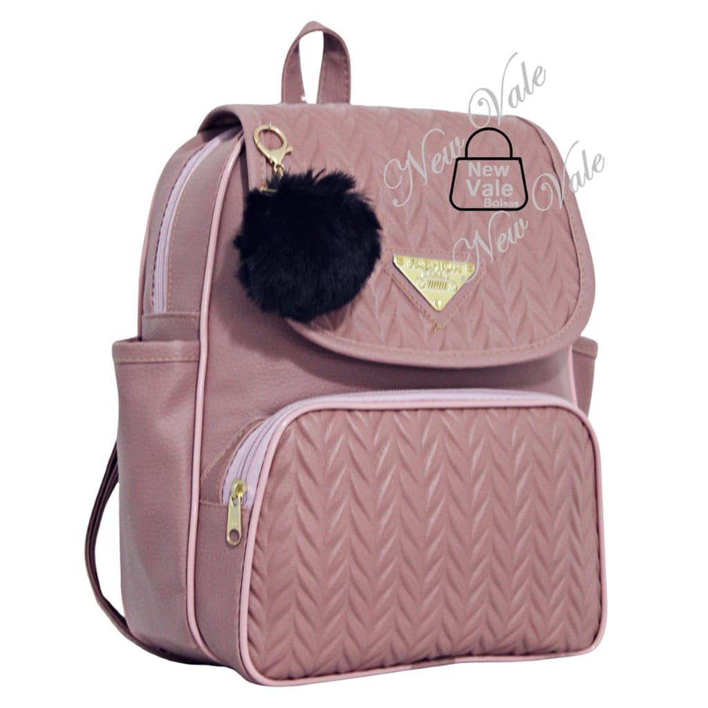 Mochila Feminina Bolsa Mochilinha Fashion Com Lindo Detalhe e Alças Regulaveis + Chaveiro Pompom.