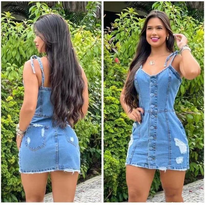 Vestido Jeans De Alcinha Botao Forro