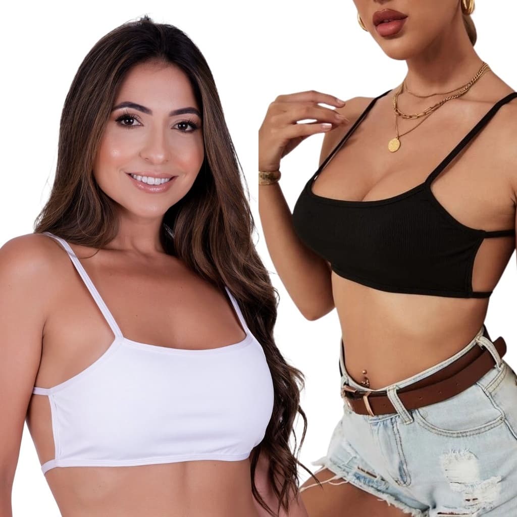Kit 2 Top Faixa Cropped Fitness Costa Nua Moda Gringa Blogueira